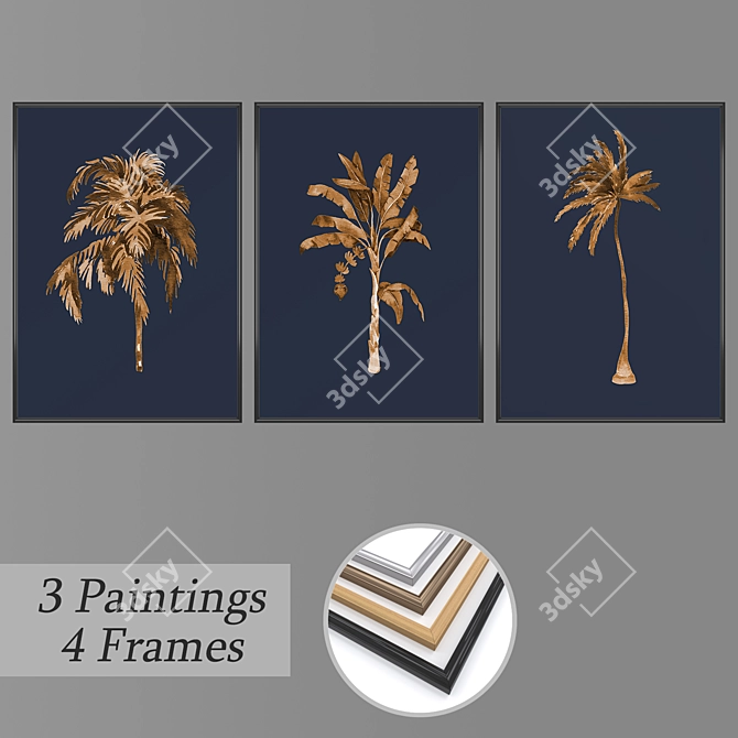 Elegant Wall Paintings Set 3D model image 1