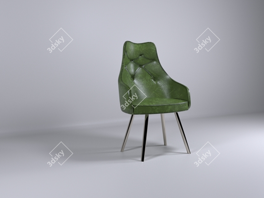 Buttoned Green Leather Dining Chair 3D model image 1