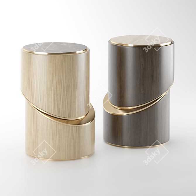 Elegant Oak & Marble Side Table 3D model image 2