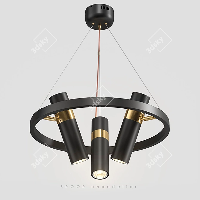 Sleek Spoor 3-Lamp Chandelier 3D model image 1