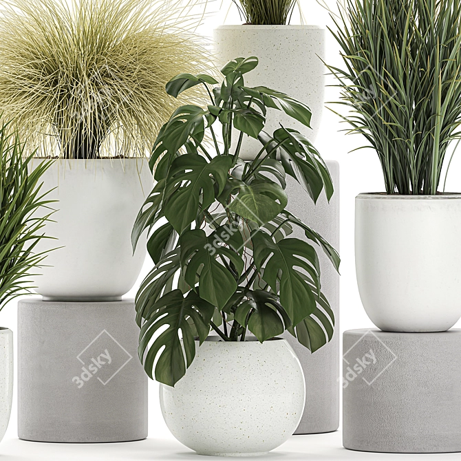 Exotic Greenery Collection in White Vase 3D model image 2