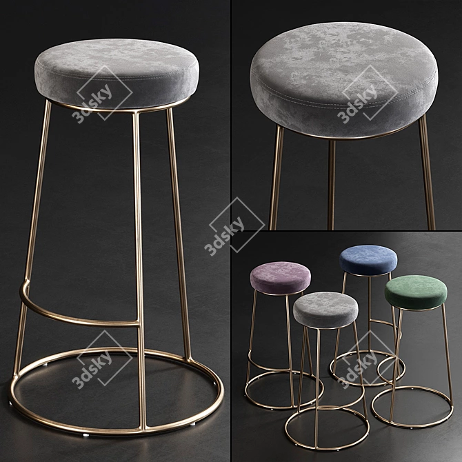 Luxurious Atlantis Velvet Bar Stool 3D model image 1