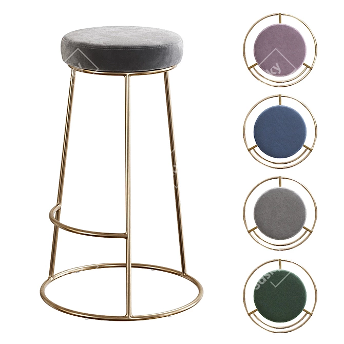 Luxurious Atlantis Velvet Bar Stool 3D model image 6