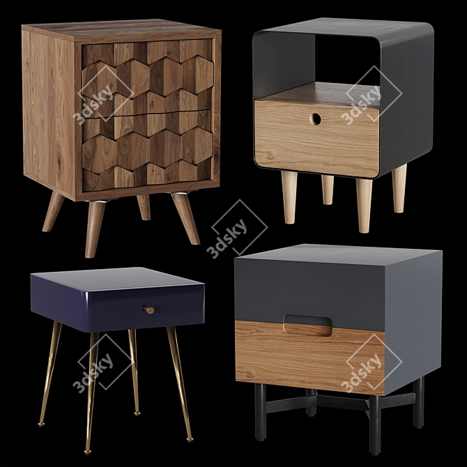 Vintage-Inspired Bedside Table 3D model image 1