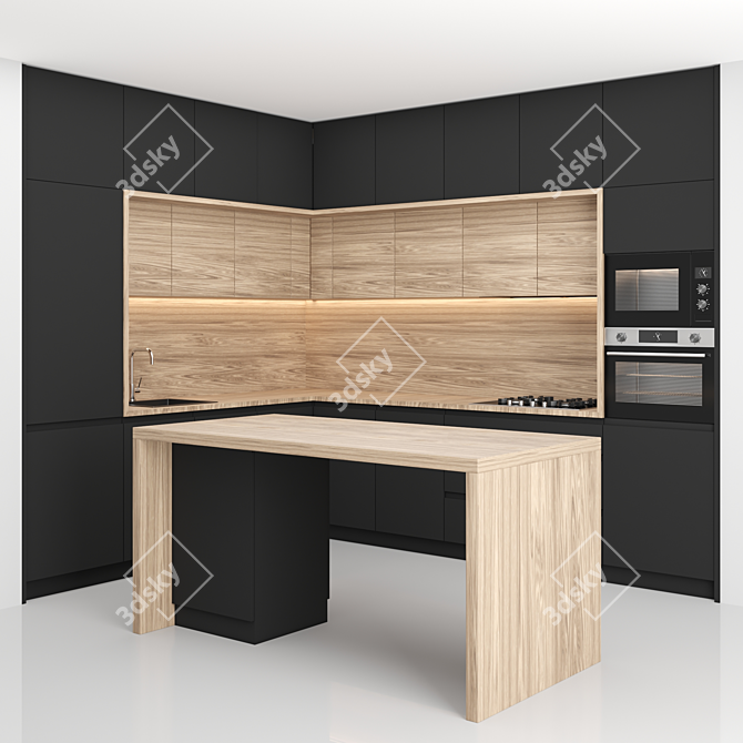 Modern Island Kitchen: Versatile & High-Quality 3D model image 1