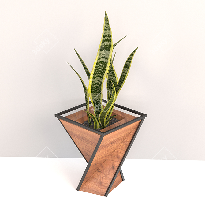 Modern Metal Wood Triangular Vase 3D model image 1