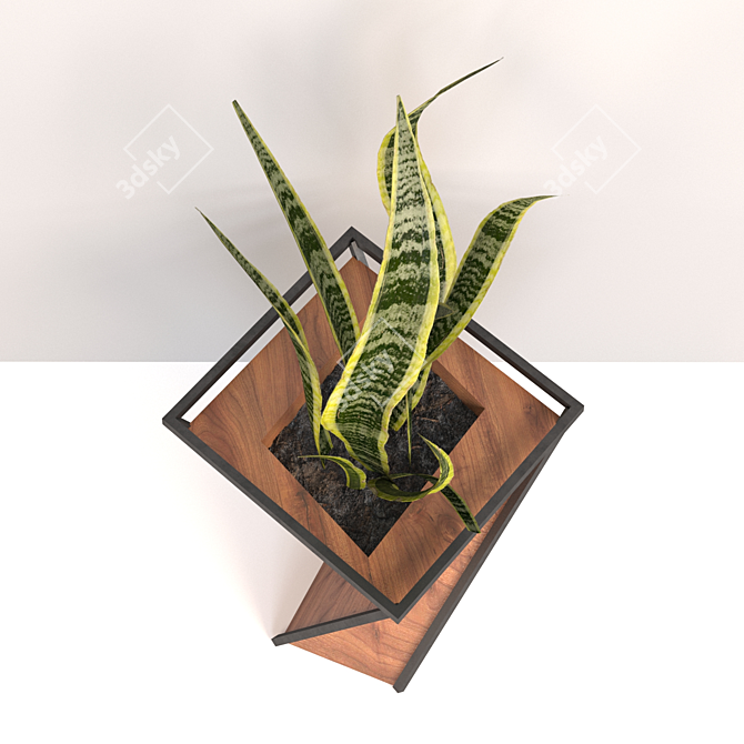 Modern Metal Wood Triangular Vase 3D model image 2