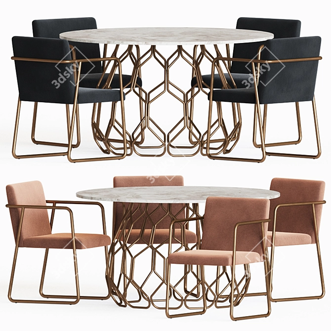 Modern Dining Set: Rouka Chair + Circuit Table 3D model image 1