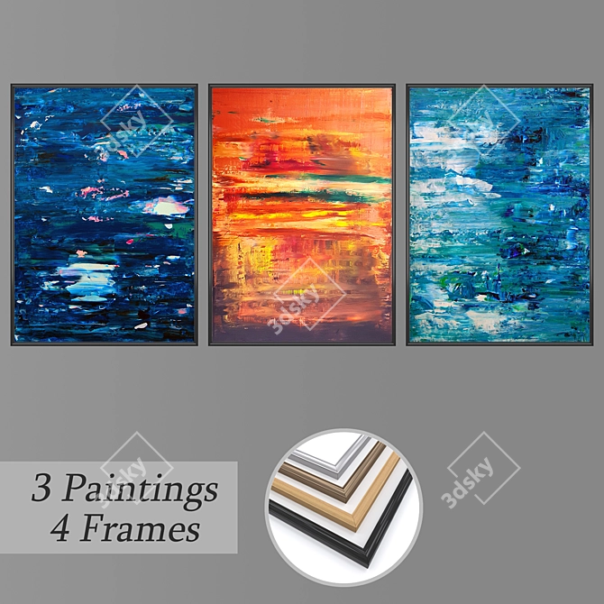 Modern Wall Art Set with Varied Frames 3D model image 1