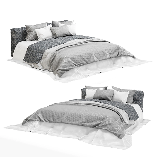 Sleek Gray Fabric Bed 3D model image 2