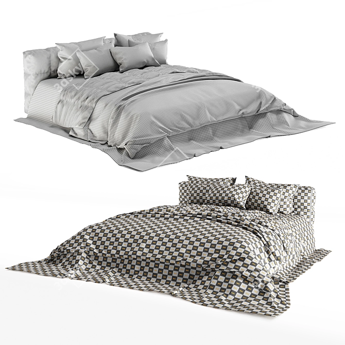 Sleek Gray Fabric Bed 3D model image 3