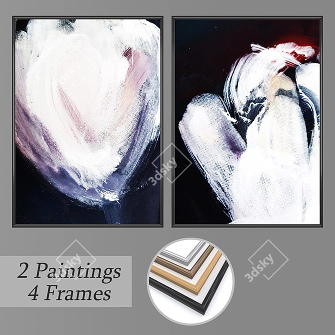 Elegant Wall Paintings Set 3D model image 1