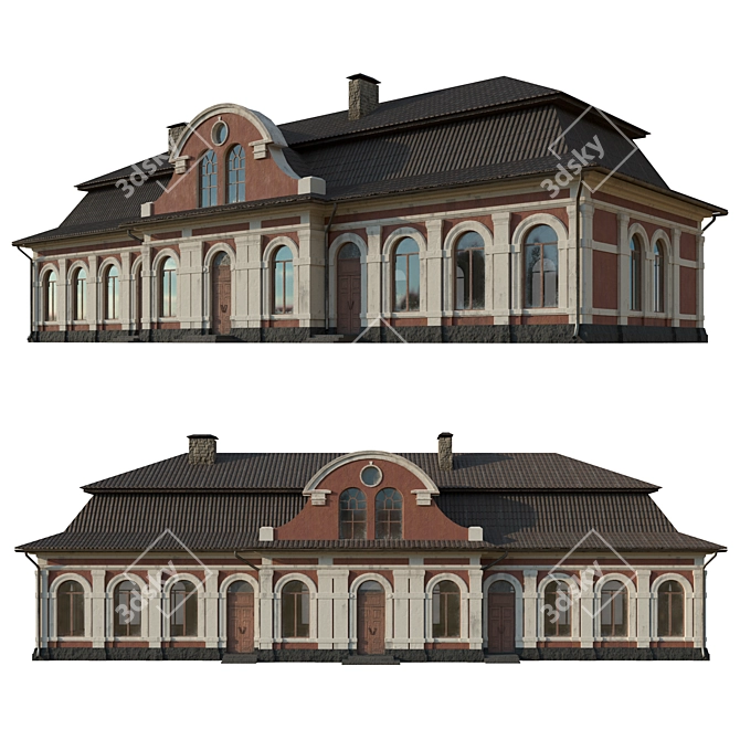 3D Station Building with Full Texture 3D model image 1