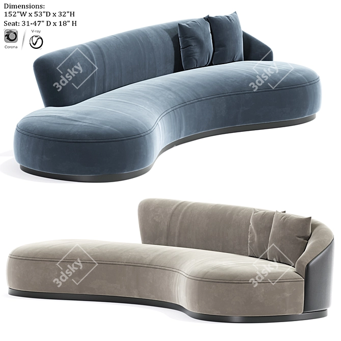 Luxury Marseille Curved Sofa (Mohair) 3D model image 1