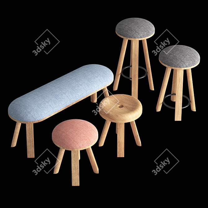 BuzziMilk: Rustic-Chic Stool Collection 3D model image 1