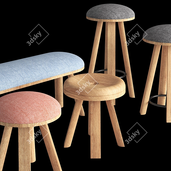 BuzziMilk: Rustic-Chic Stool Collection 3D model image 2