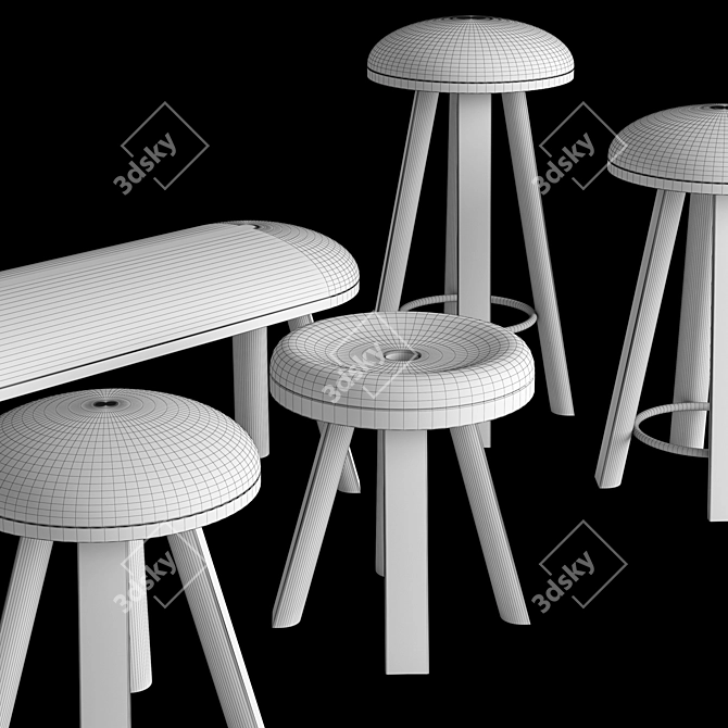 BuzziMilk: Rustic-Chic Stool Collection 3D model image 3