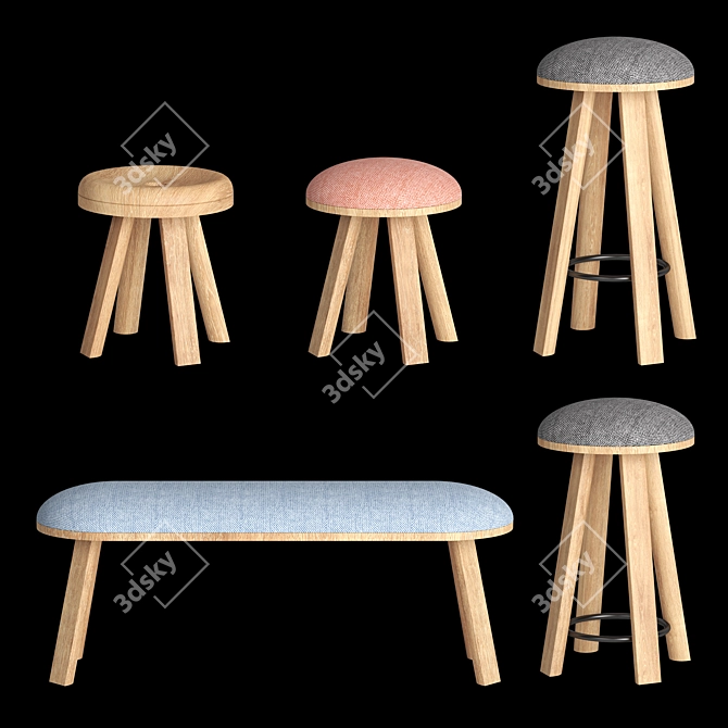 BuzziMilk: Rustic-Chic Stool Collection 3D model image 4