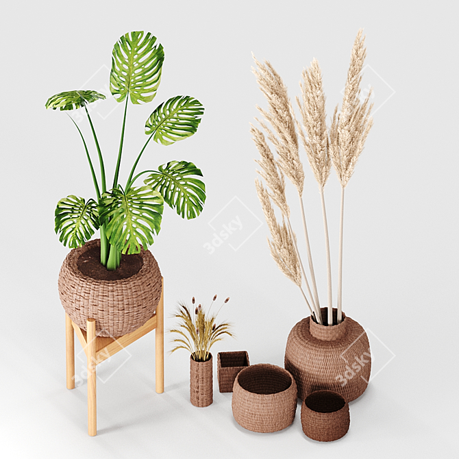 Wicker Vase Set - No.3 3D model image 2
