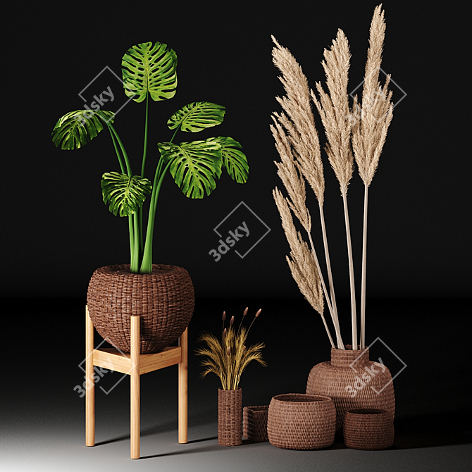 Wicker Vase Set - No.3 3D model image 4
