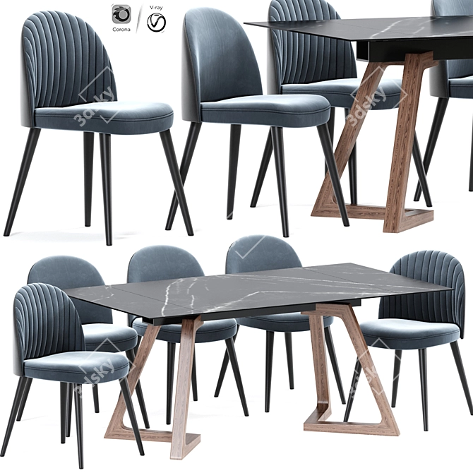 Modern Chip Strip Dining Table 3D model image 1