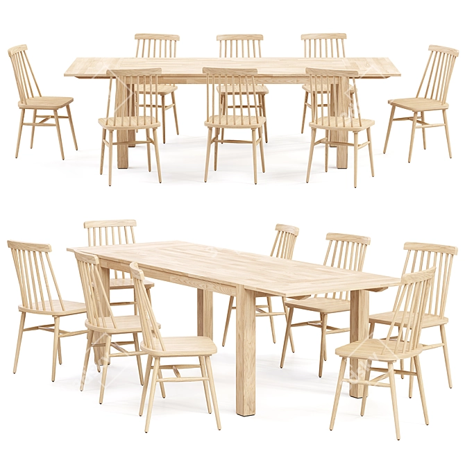 Sleek and extendable dining set: Tressia chair and Isbel table 3D model image 1