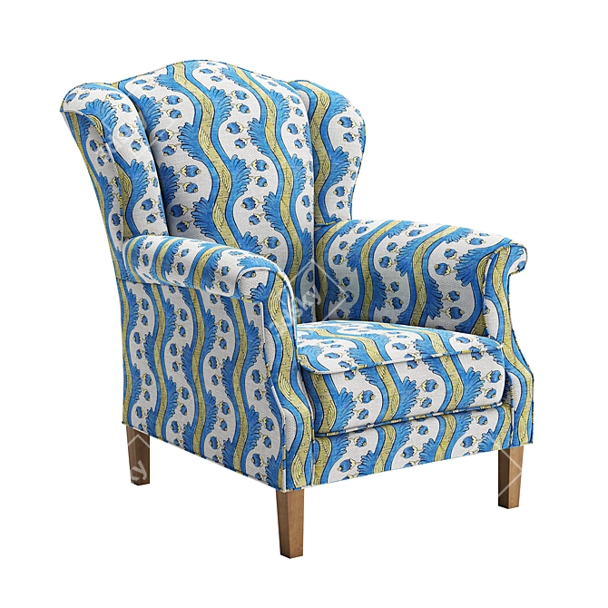 Vintage Armchair in Antoinette Poisson Fabric 3D model image 1