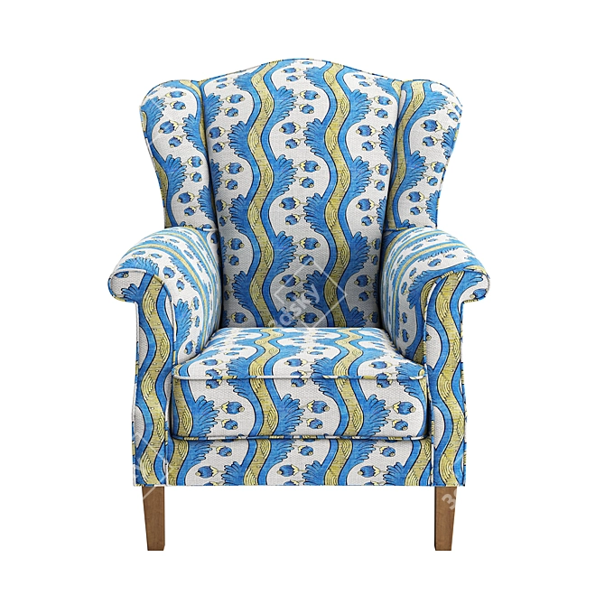 Vintage Armchair in Antoinette Poisson Fabric 3D model image 2