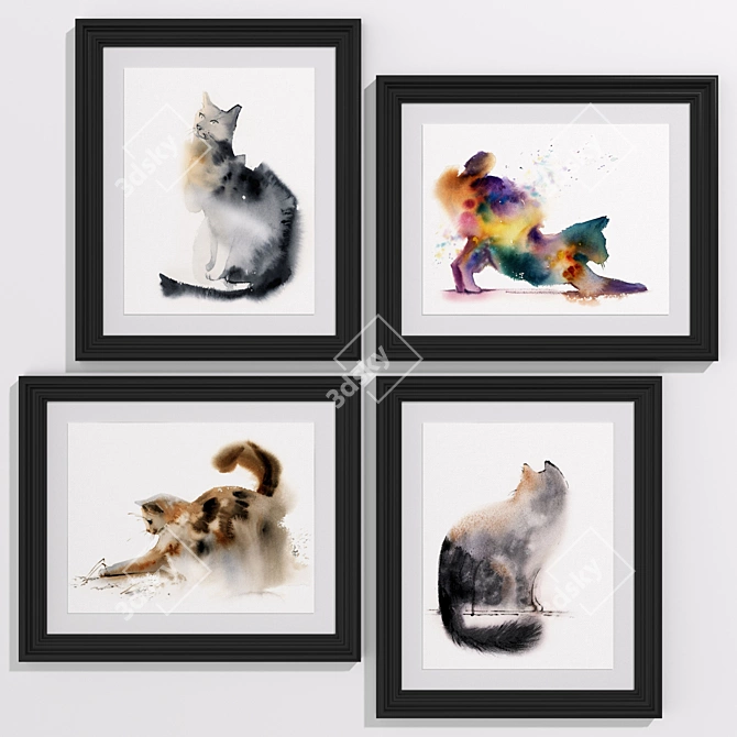 Contemporary Style Cat Art Set 3D model image 1