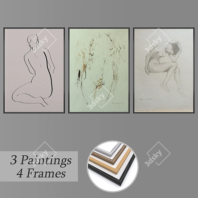 Modern Set of Wall Paintings 3D model image 1