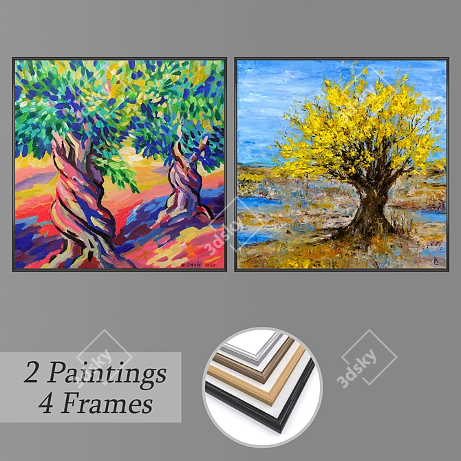 Artistic Set: 2 Paintings & 4 Frame Variants 3D model image 1