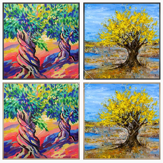 Artistic Set: 2 Paintings & 4 Frame Variants 3D model image 2