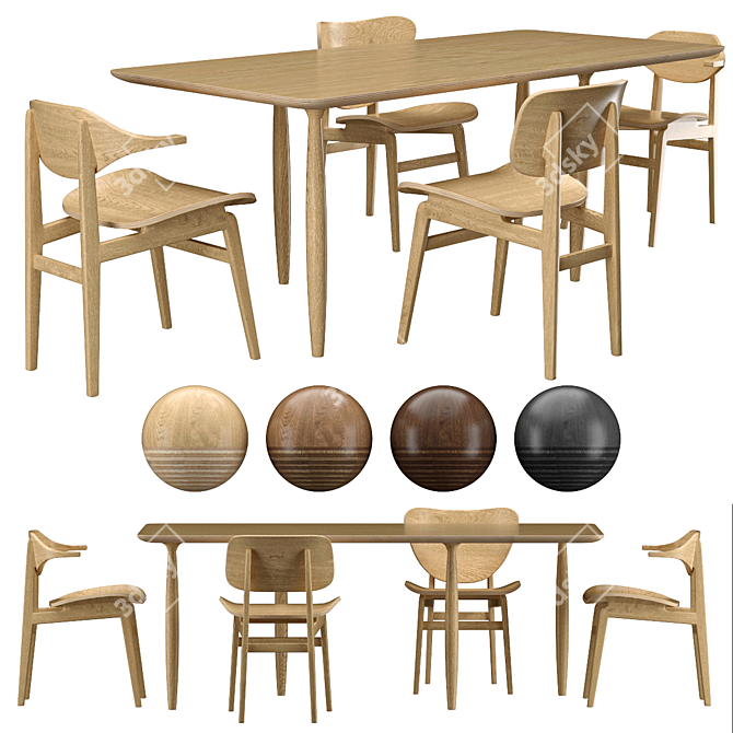 NORR11 Dining Set: OKU Table with Buffalo, Elefant, and NY11 Chairs 3D model image 1