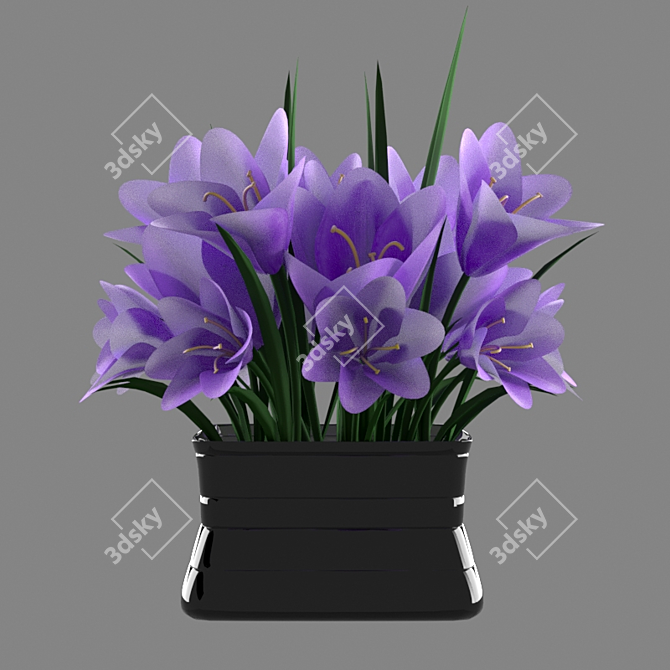 Spring Splendor: Crocus Bouquet in Vase 3D model image 3