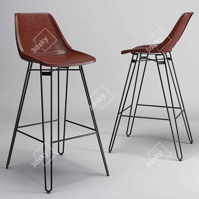 Rustic Leather Barstool 3D model image 1