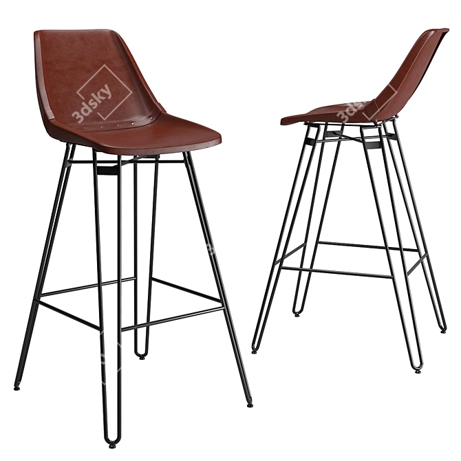 Rustic Leather Barstool 3D model image 3