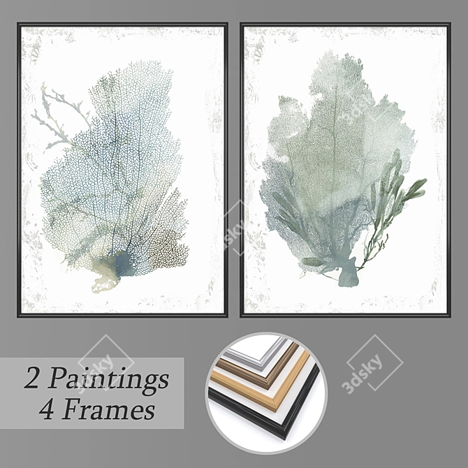 Elegant Wall Paintings Set 3D model image 1