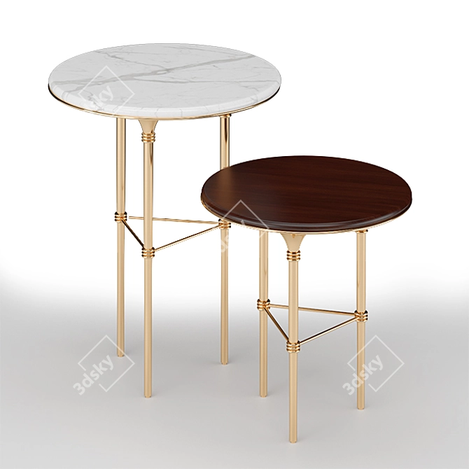 Elegant Eva Side Table - Walnut, Marble & Gold 3D model image 1