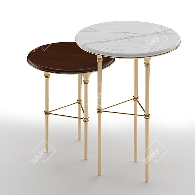 Elegant Eva Side Table - Walnut, Marble & Gold 3D model image 2