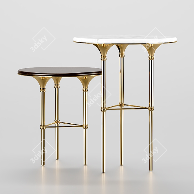 Elegant Eva Side Table - Walnut, Marble & Gold 3D model image 8