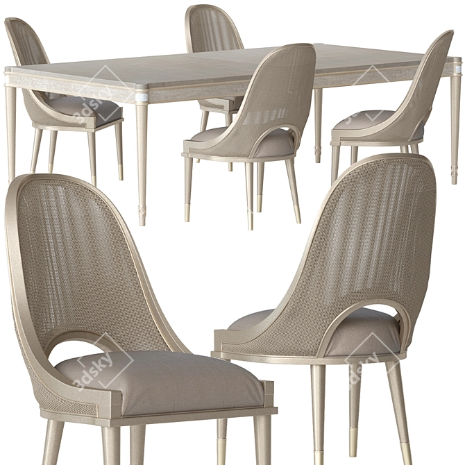 Elegant Cane Chair Set 3D model image 1