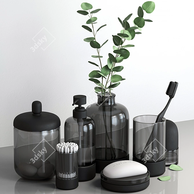 Eucalyptus Branch Bathroom Decor Set 3D model image 3