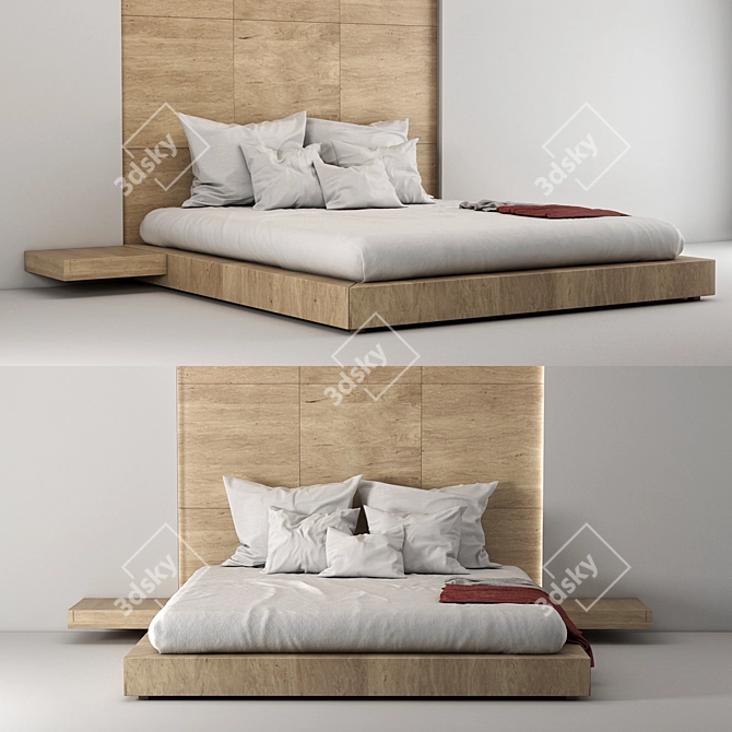 Minimal Wood Queen Bed 3D model image 2