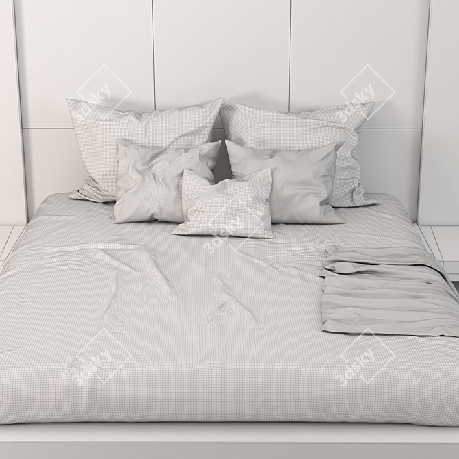 Minimal Wood Queen Bed 3D model image 5