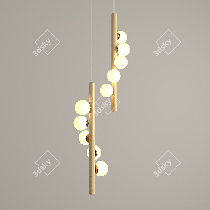 Sleek Wood and Glass Tram Pendant 3D model image 1