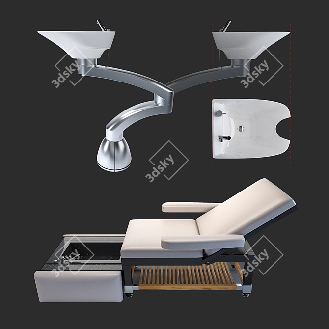 Pietranera Washmaster Shampoo Unit & Oakworks Clodagh Libra Spa Bed: Ultimate Hair & Spa Luxury 3D model image 1