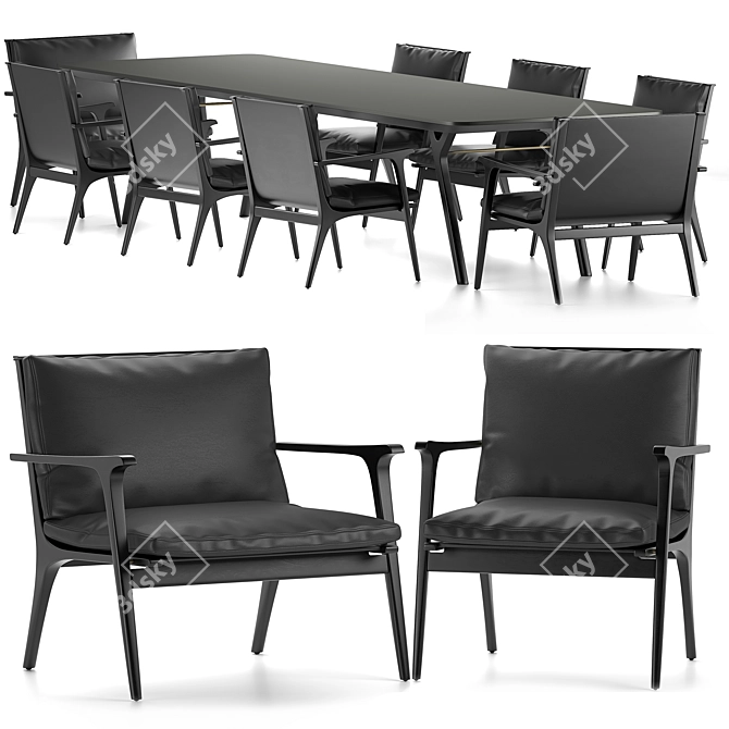 Sleek Ren Table & Chairs Set 3D model image 1