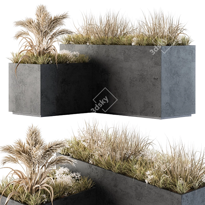 Concrete Plant Box with Cereals & Dried Foliage 3D model image 2