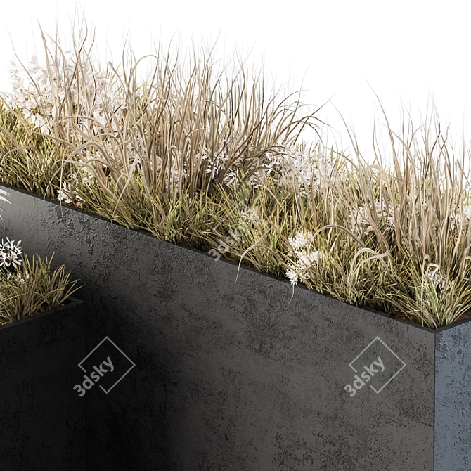 Concrete Plant Box with Cereals & Dried Foliage 3D model image 4