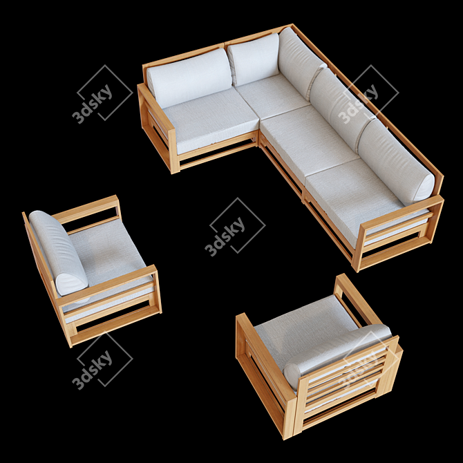 Timor Acacia Wood Garden Sofa Set 3D model image 2